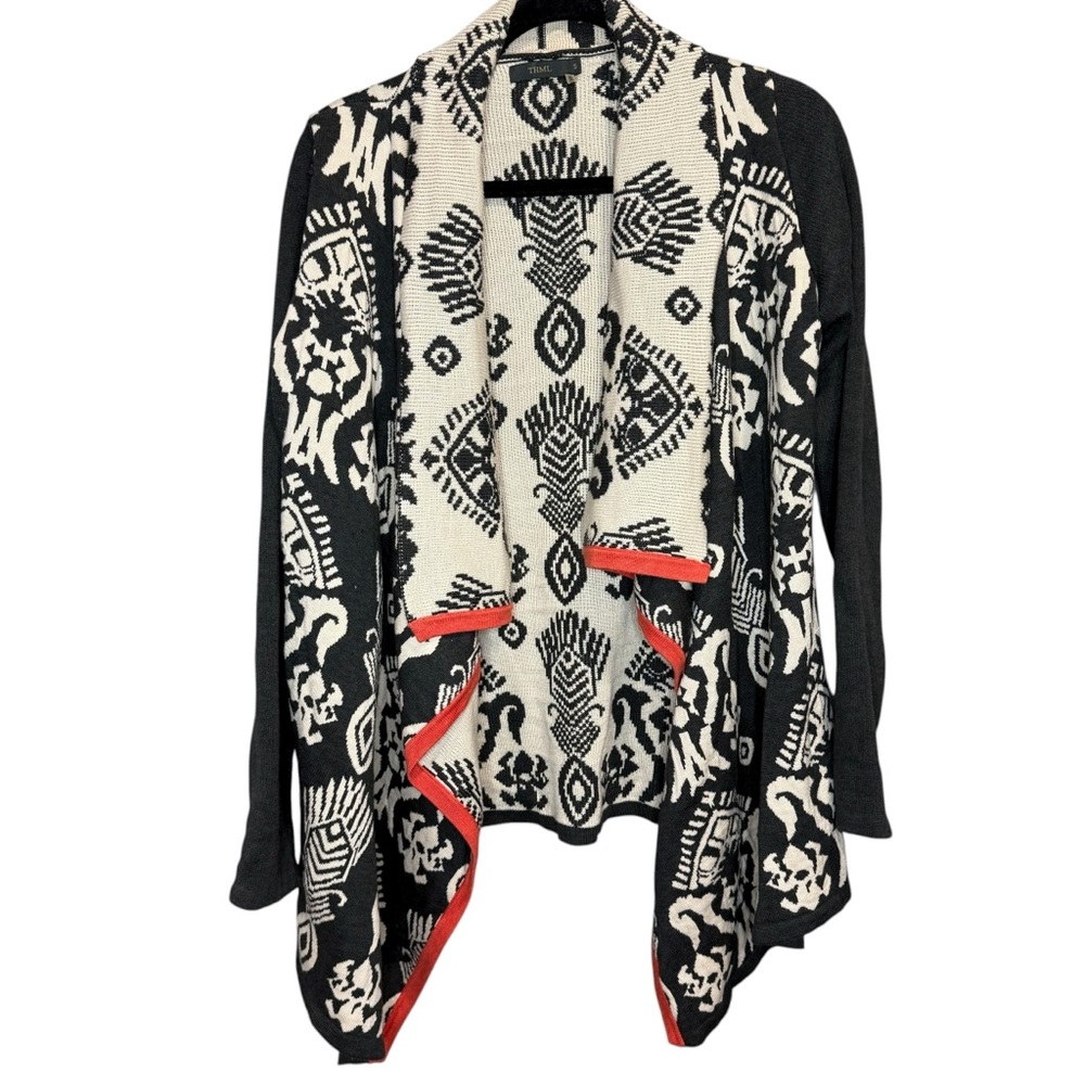 THML Black and Cream waterfall Cardigan with Red Trim size‎ small